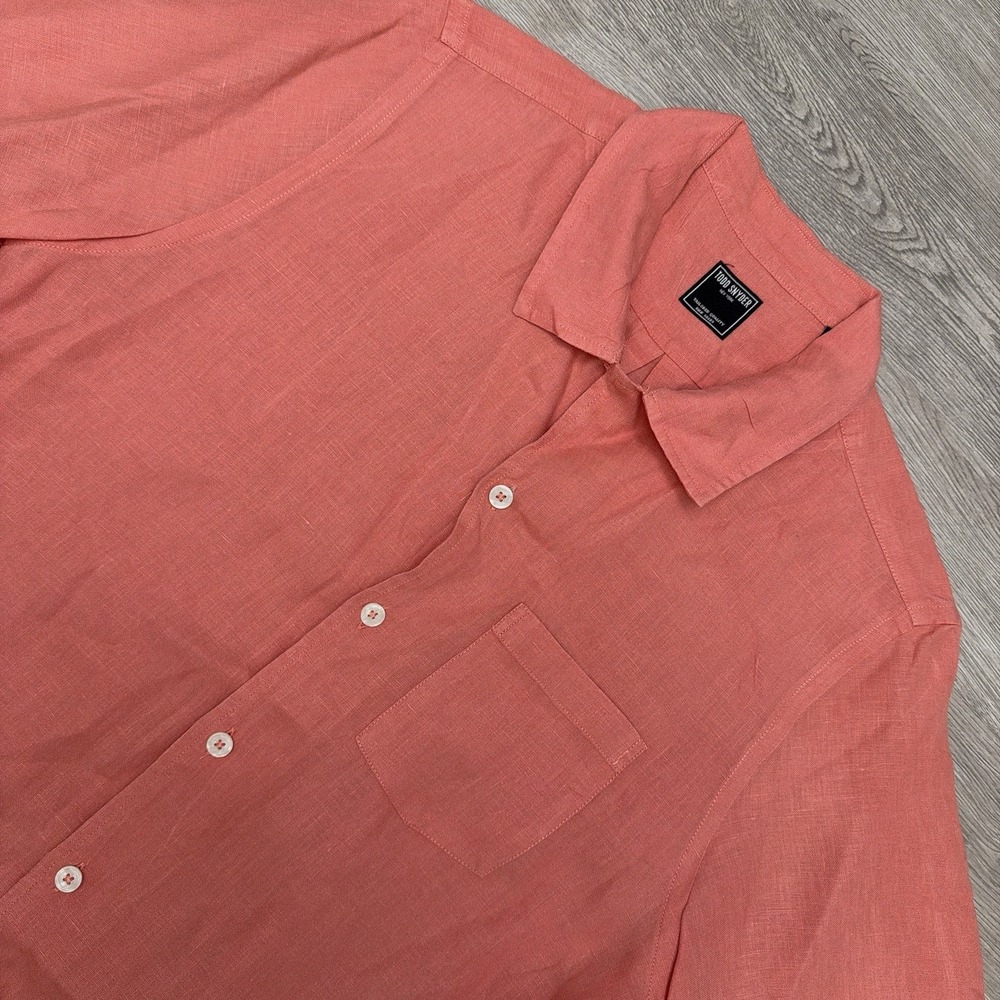 Todd Snyder Loop Collar Camp Shirt Men's Medium Coral 100% Linen